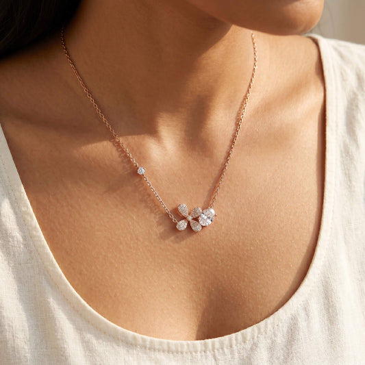 Fleur Solitaire Bloom Necklace | Rose Gold 925 Silver Pave Botanical