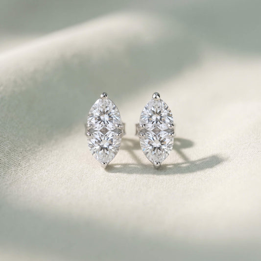 Duet Round & Pear Cluster Stud Earrings | 925 Silver
