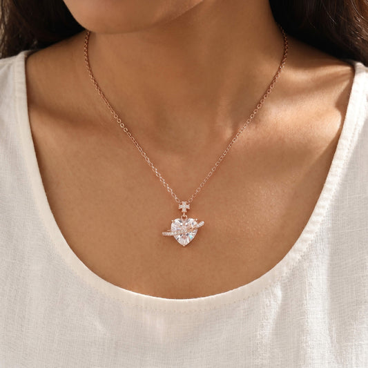 Adore Heart Solitaire Crossover Pendant Necklace | Rose Gold 925 Silver