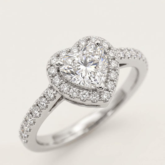 Amour Heart Halo Solitaire Ring | 925 Silver Pavé Band