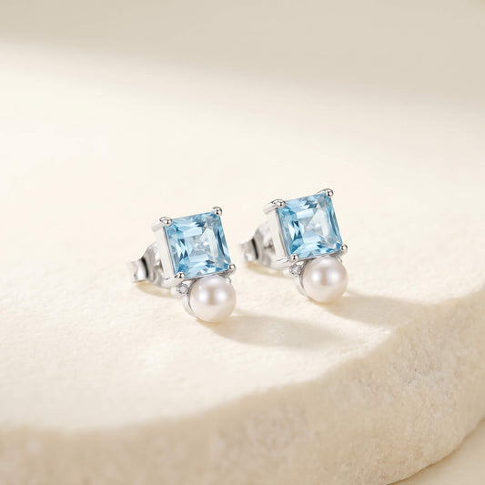 Perla Princess Pearl Drop Stud Earrings | 925 Silver