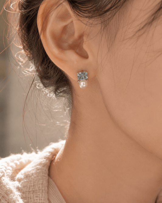 Perla Princess Pearl Drop Stud Earrings | 925 Silver