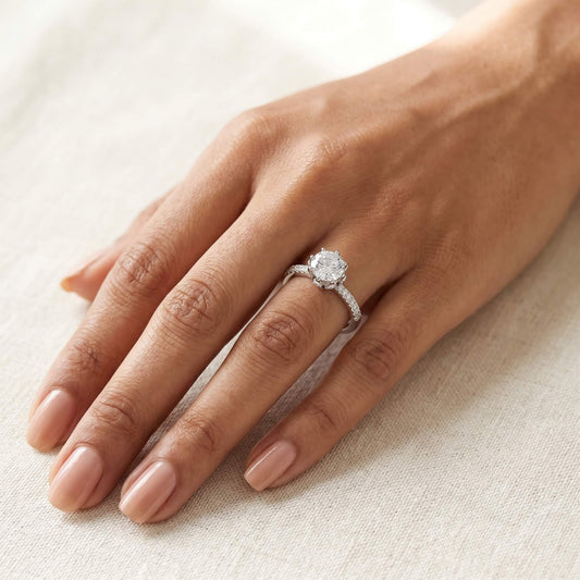 Aurora Bloom Crown Solitaire Ring | 925 Silver Statement Halo
