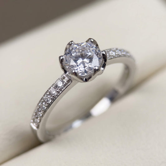 Aurora Halo Solitaire Ring | 925 Silver Full Pavé Band