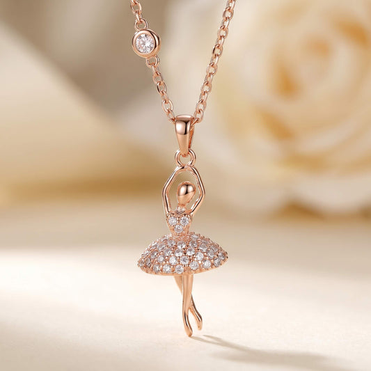 Ballerine Pave Ballerina Pendant Necklace | Rose Gold 925 Silver