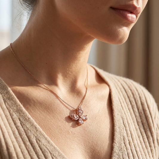 Mariposa Butterfly Pave Pendant Necklace | Rose Gold 925 Silver