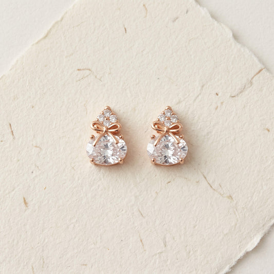 Cadeau Heart Bow Stud Earrings | Rose Gold 925 Silver