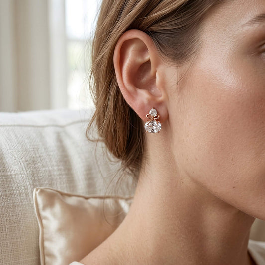 Cadeau Heart Bow Stud Earrings | Rose Gold 925 Silver