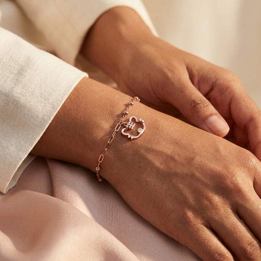 Crowned Cat Rose Gold Bracelet | 925 Silver
