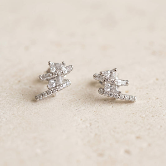 Duet Toi et Moi Pear Pave Bar Stud Earrings | 925 Silver