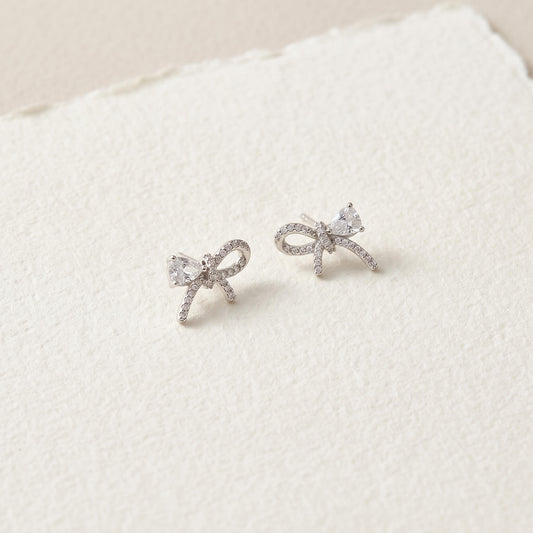 Ruban Pave Bow Stud Earrings | 925 Silver