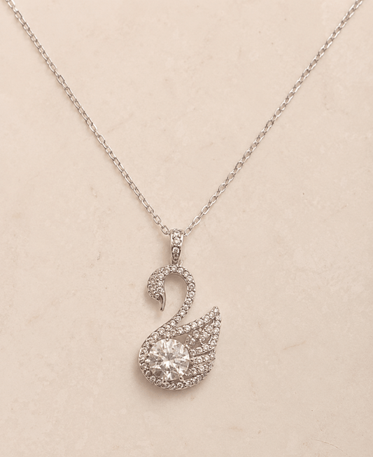 Aria Pave Curve Solitaire Pendant Necklace | 925 Silver