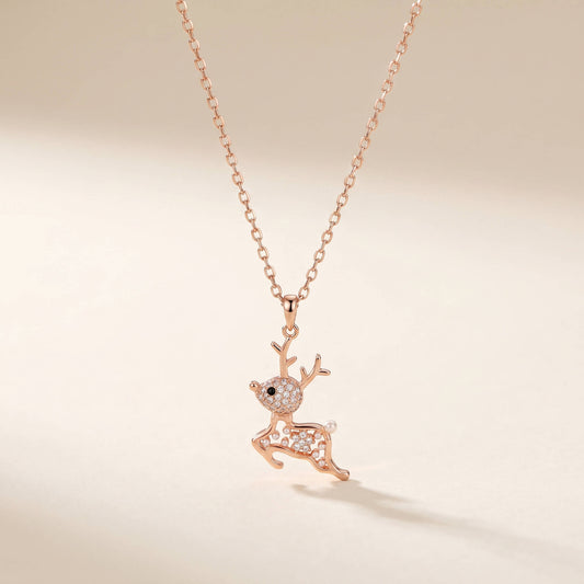 Cervo Reindeer Pave Pendant Necklace | Rose Gold 925 Silver