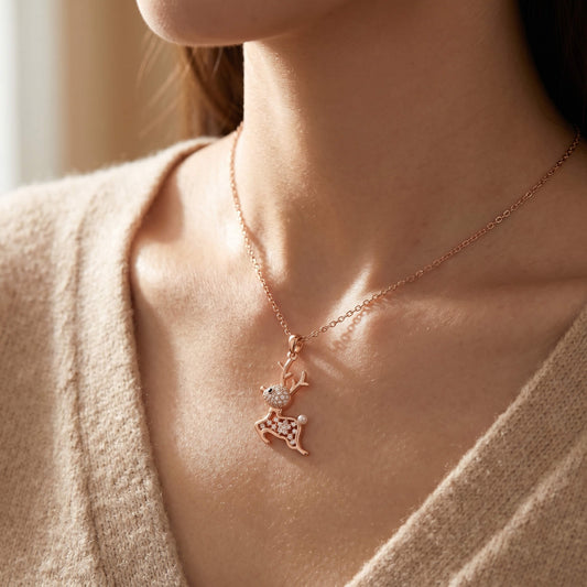 Cervo Reindeer Pave Pendant Necklace | Rose Gold 925 Silver