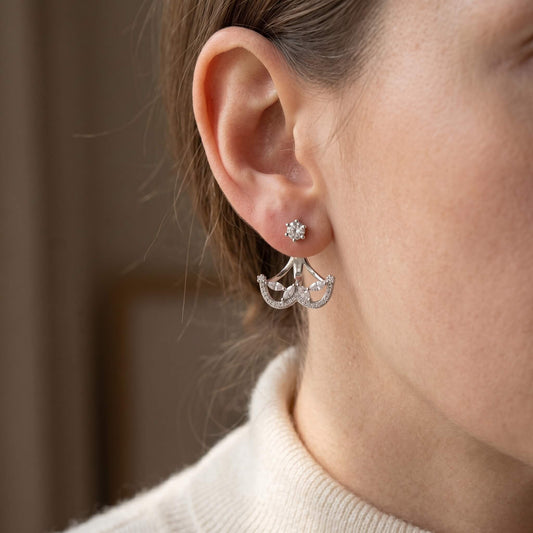 Dentelle Ear Jacket Solitaire & Marquise Scallop Earrings | 925 Silver