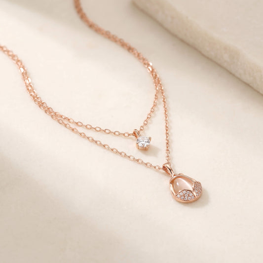 Tulipe Layered Tulip Cabochon Necklace | Rose Gold 925 Silver