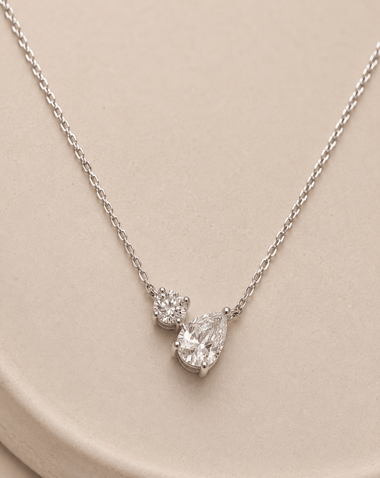 Duet Toi et Moi Round & Pear Necklace | 925 Silver