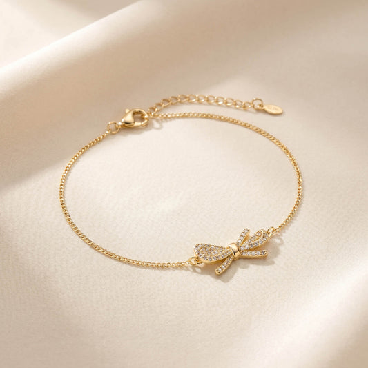Pavé Bow Gold Bracelet | 925 Silver