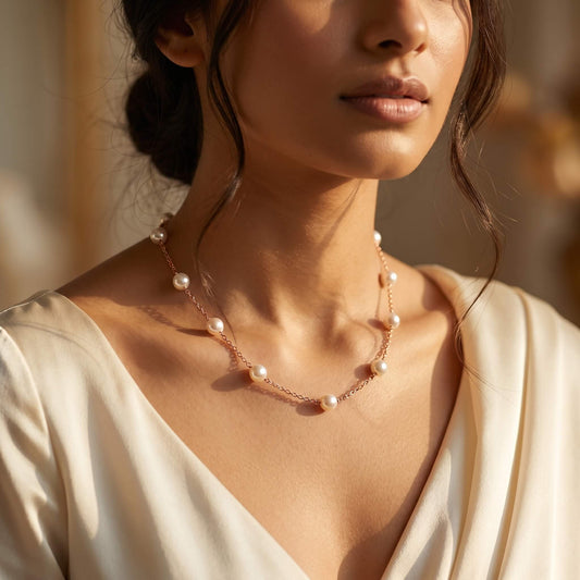Étoile Pearl Station Necklace | Rose Gold 925 Silver
