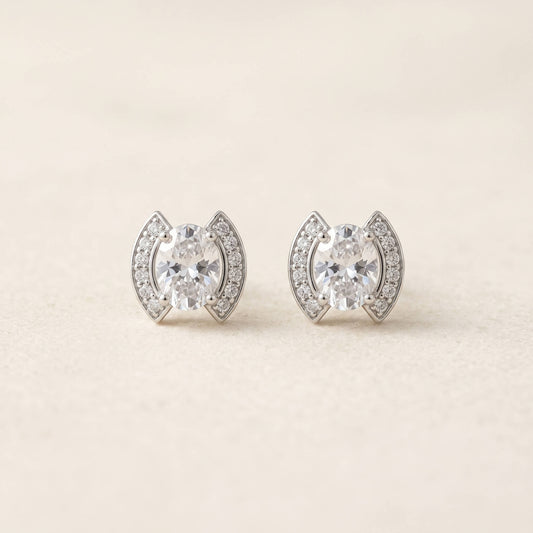 Estelle Oval Open Halo Stud Earrings | 925 Silver
