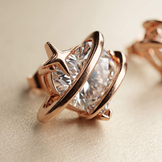 Saturne Planet Star Stud Earrings | Rose Gold 925 Silver
