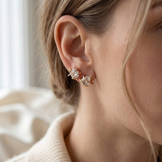 Saturne Planet Star Stud Earrings | Rose Gold 925 Silver