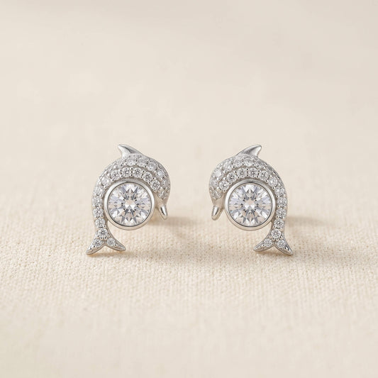 Dauphin Dolphin Pave Stud Earrings | 925 Silver
