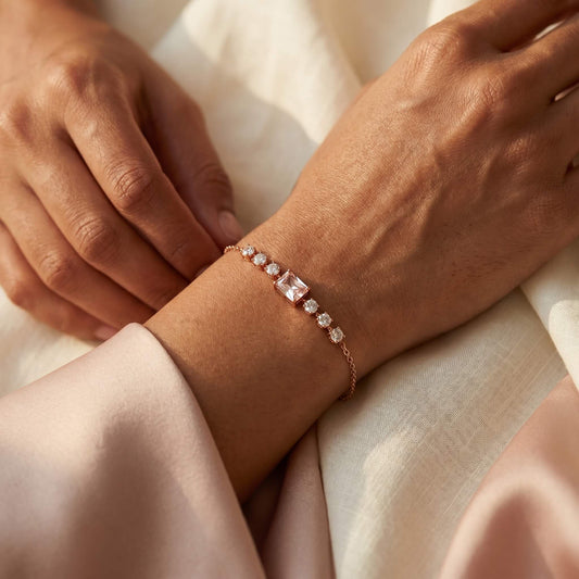 Emerald-Cut CZ Rose Gold Bracelet | 925 Silver | Olive & Gold