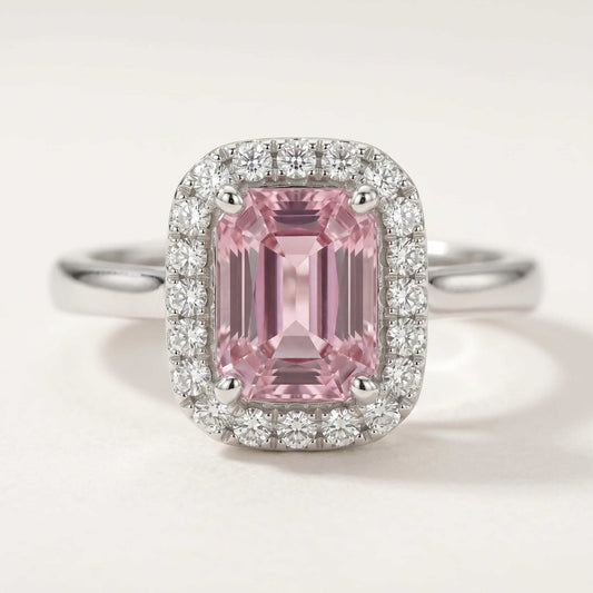 Rose Pink CZ Halo Solitaire Ring | 925 Silver