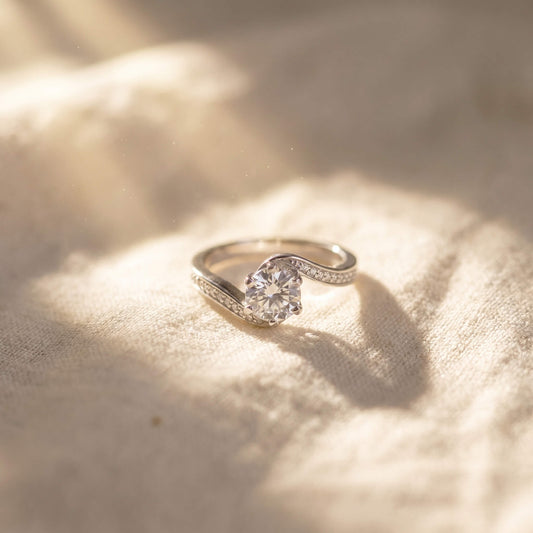 Solace Bypass Solitaire Ring | 925 Silver Pavé Swirl Band