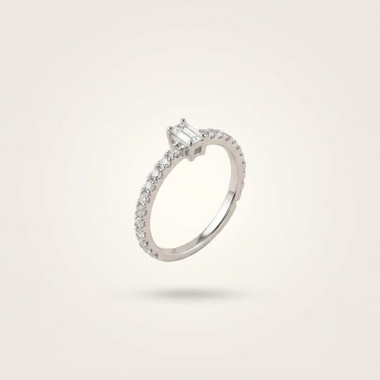 Estelle Halo Emerald Cut Solitaire Ring | 925 Silver Full Pavé Band