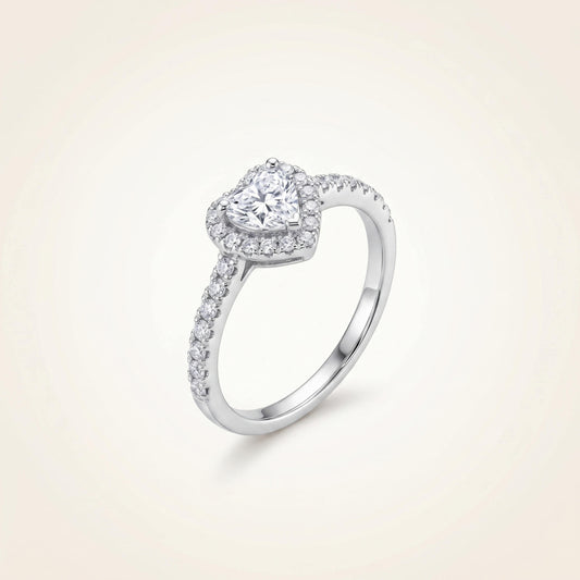 Amour Heart Halo Solitaire Ring | 925 Silver Pavé Band
