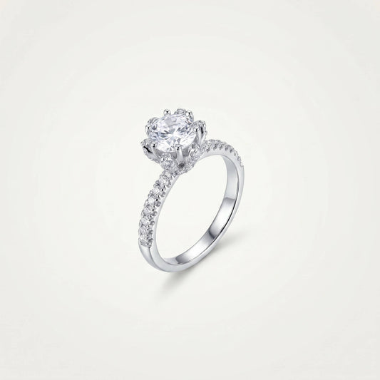 Aurora Bloom Crown Solitaire Ring | 925 Silver Statement Halo