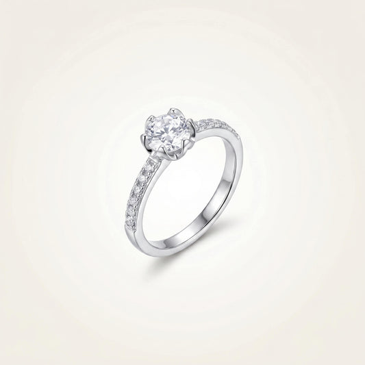 Aurora Halo Solitaire Ring | 925 Silver Full Pavé Band