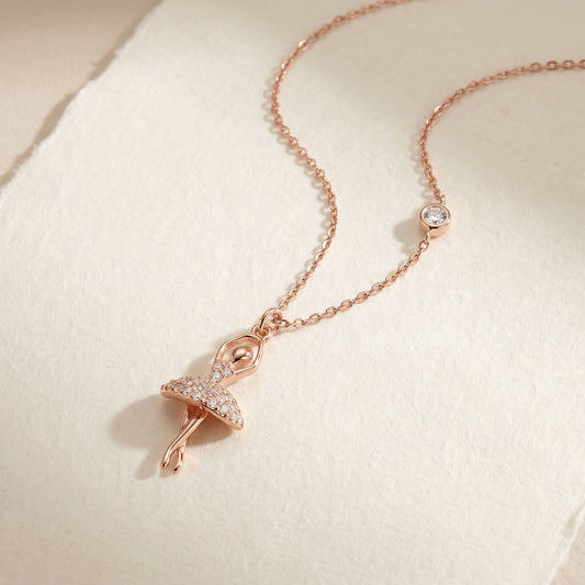 Ballerine Pave Ballerina Pendant Necklace | Rose Gold 925 Silver