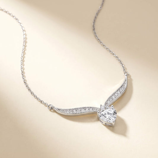 Belle Heart Drop V-Bar Necklace | 925 Silver Baguette Pavé