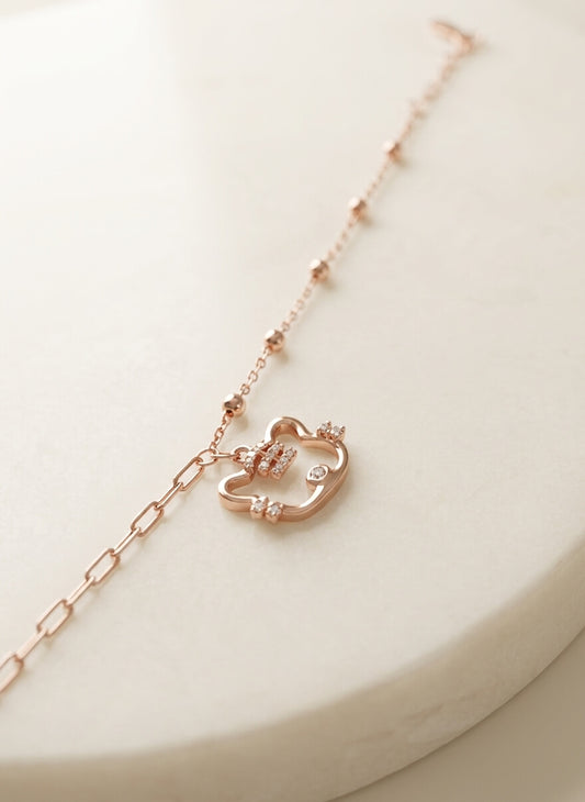 Crowned Cat Rose Gold Bracelet | 925 Silver