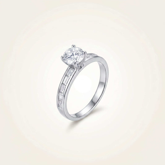 Celine Baguette Channel Solitaire Ring | 925 Silver Art Deco Band