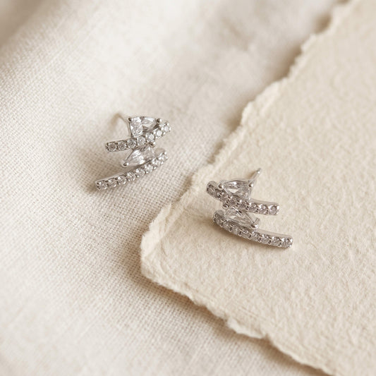 Duet Toi et Moi Pear Pave Bar Stud Earrings | 925 Silver