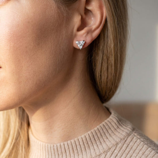 Apex Geometric V Pave Stud Earrings | 925 Silver