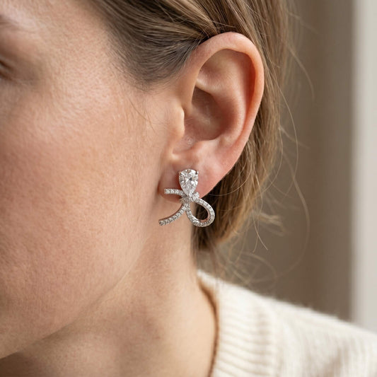 Ruban Pave Bow Stud Earrings | 925 Silver