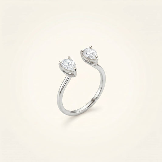 Duet Toi et Moi Pear Cut Ring | 925 Silver Two-Stone Open Ring