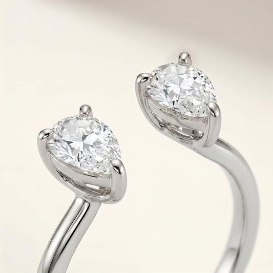 Duet Toi et Moi Pear Cut Ring | 925 Silver Two-Stone Open Ring