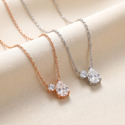 Duet Toi et Moi Round & Pear Necklace | 925 Silver