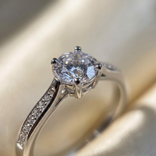 Eden Classic Solitaire Ring | 925 Silver Pavé Shoulder Band