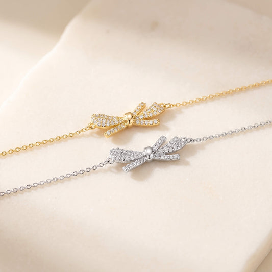 Pavé Bow Gold Bracelet | 925 Silver