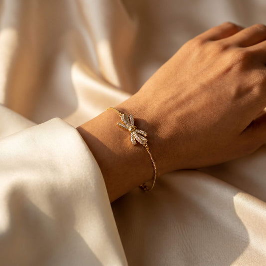 Pavé Bow Gold Bracelet | 925 Silver