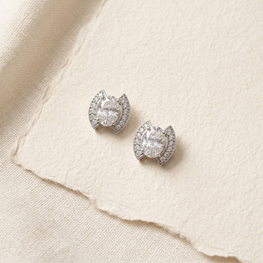 Estelle Oval Open Halo Stud Earrings | 925 Silver
