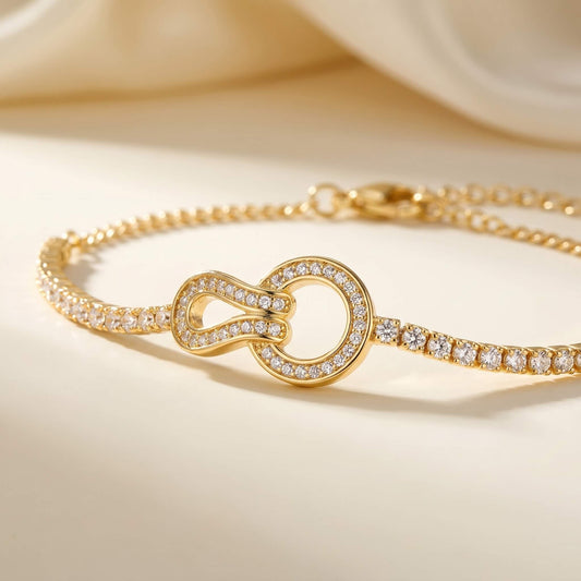 Linked Rings CZ Gold Bracelet | 925 Silver