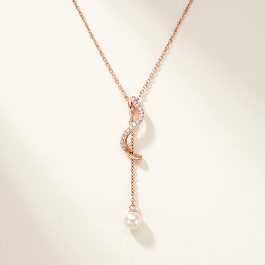 Lumen Lariat Pearl Drop Pendant Necklace | Rose Gold Plated 925 Silver